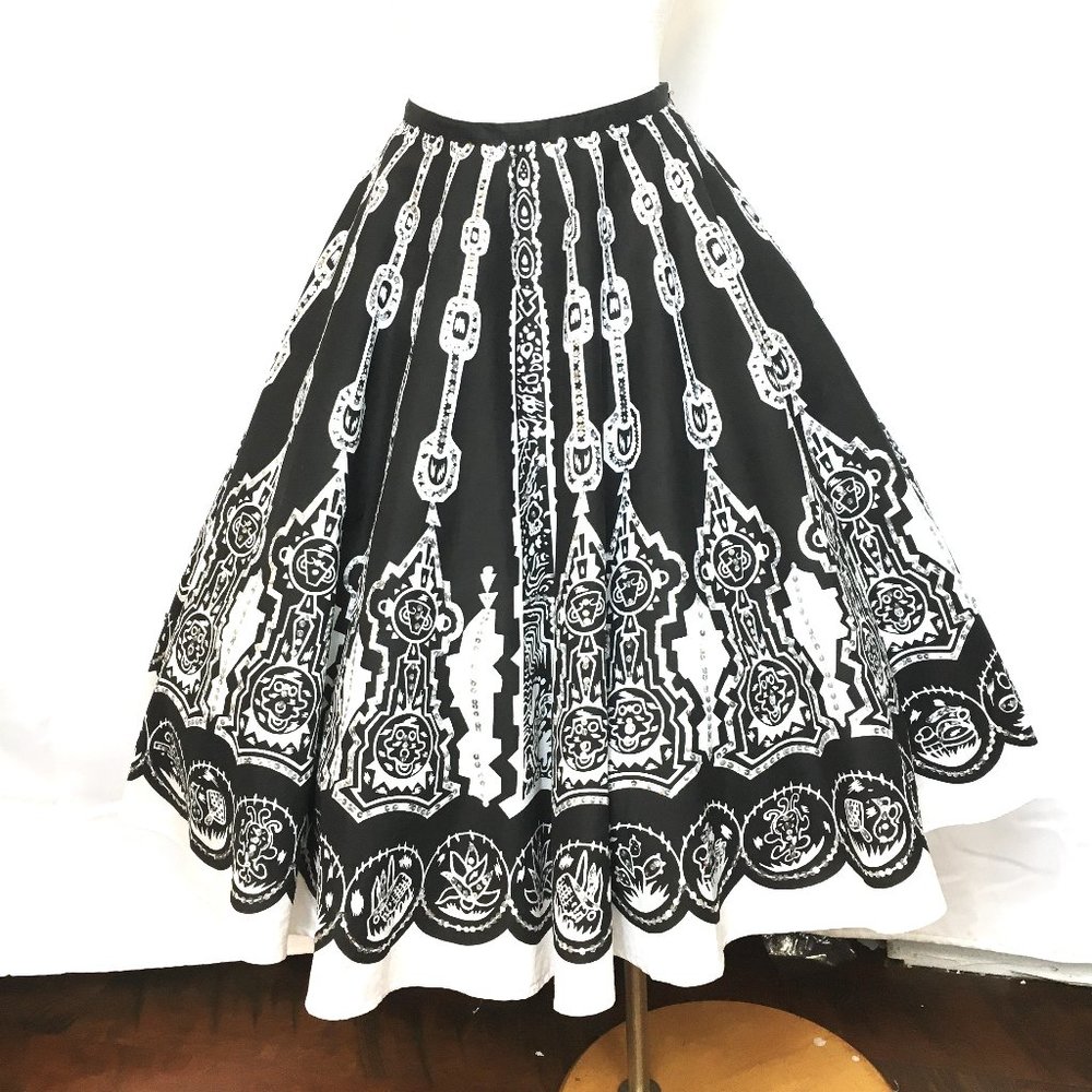 WD-NY 50’s Style Full Circle Black White Sequin Aztec Skirt Sz 10